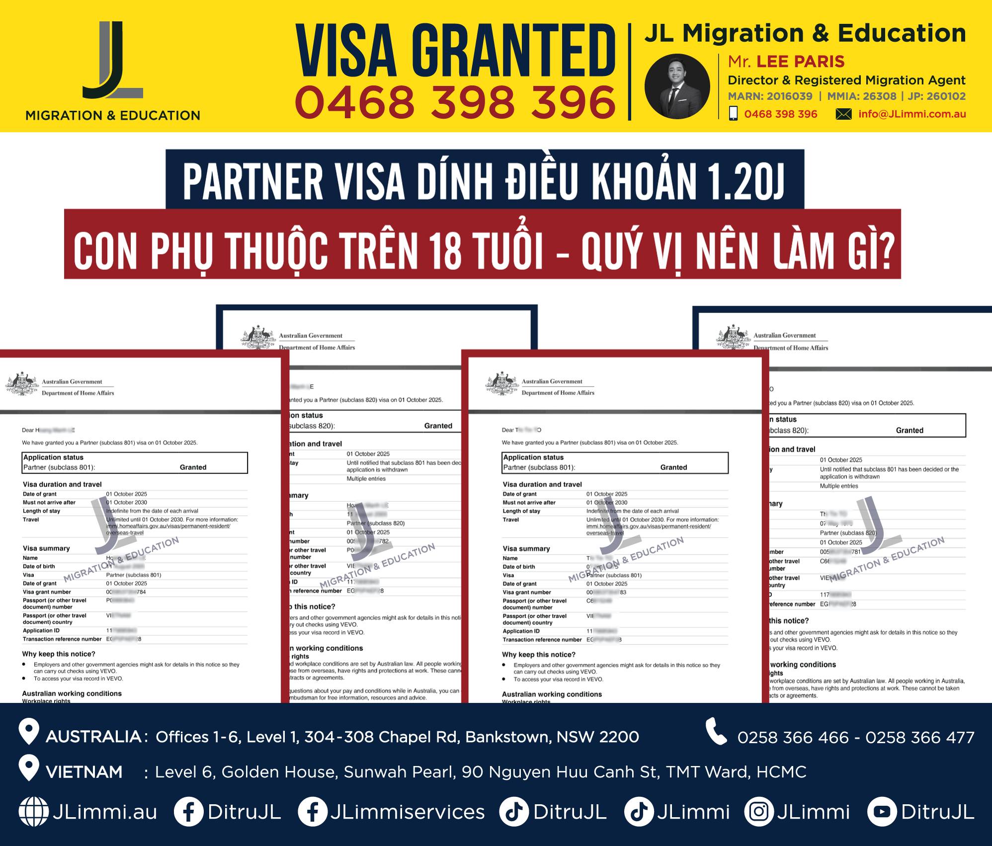 Partner visa dính điều khoản 1.20J – con phụ thuộc trên 18 tuổi Quý vị nên làm gì?